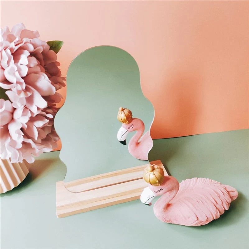 HULIANFU Korean style Makeup Mirror Ins Irregular Acrylic Decorative Mirror Wooden Base Cosmetic de maquillaje Beauty Tools Dropshipping - Deanwangkt
