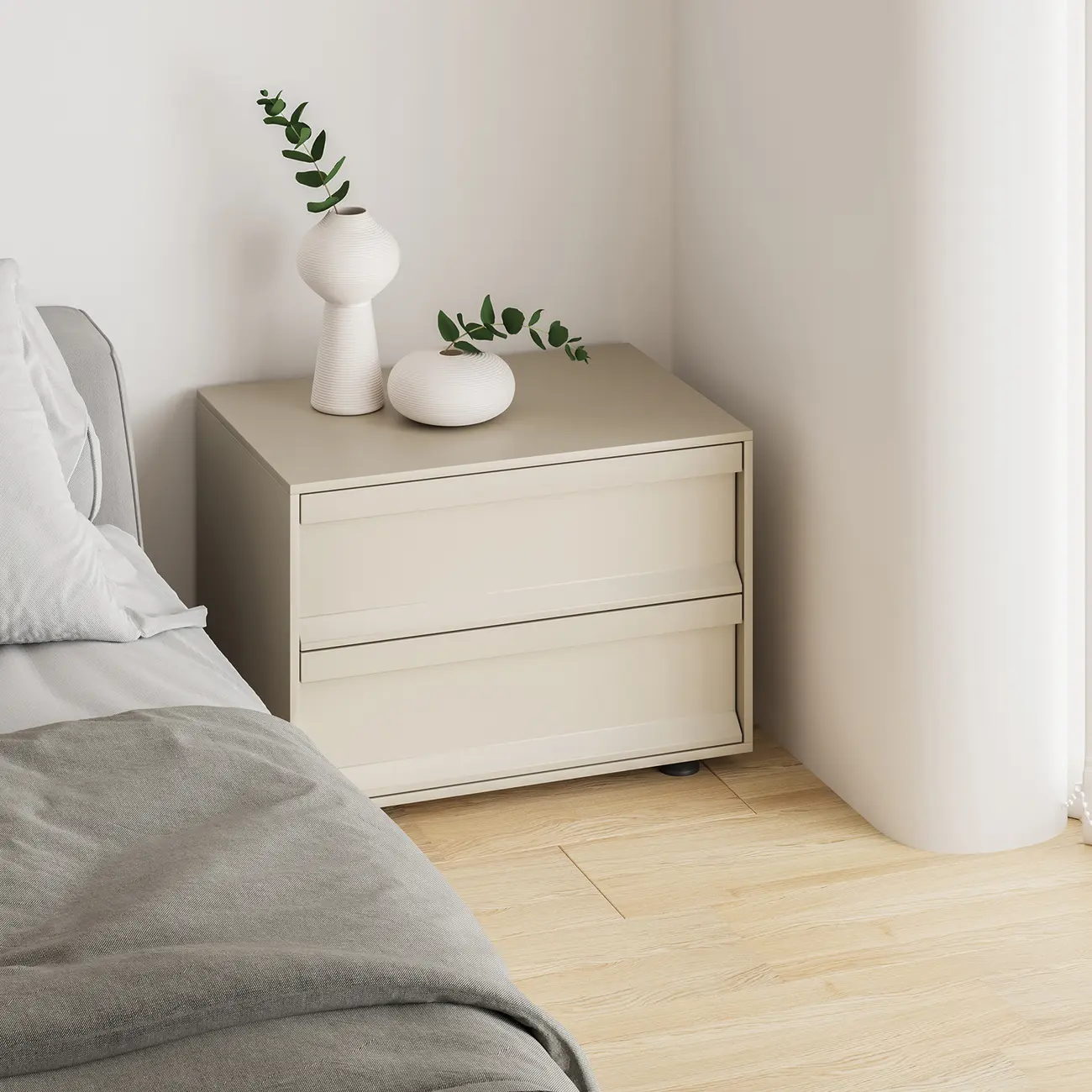 Contemporary Wooden Neat Line Olive Green 2 Drawer Nightstand