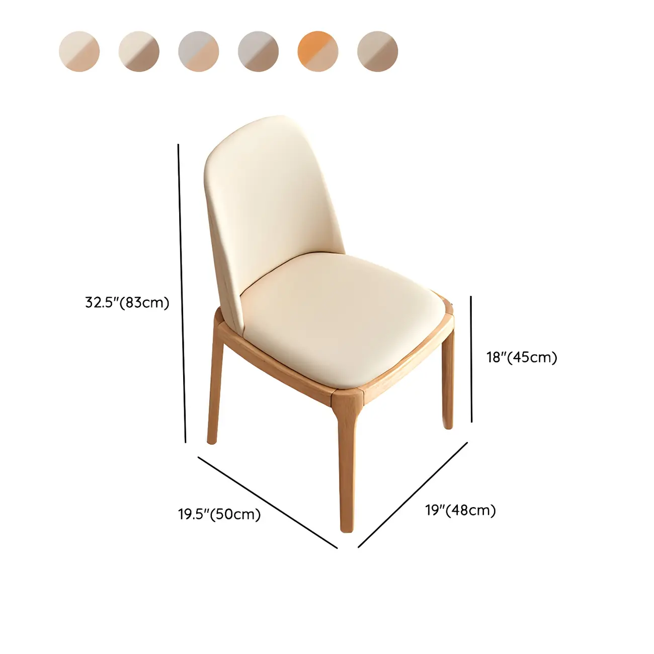Cream Wood Faux Leather Solid Back Dining Chair