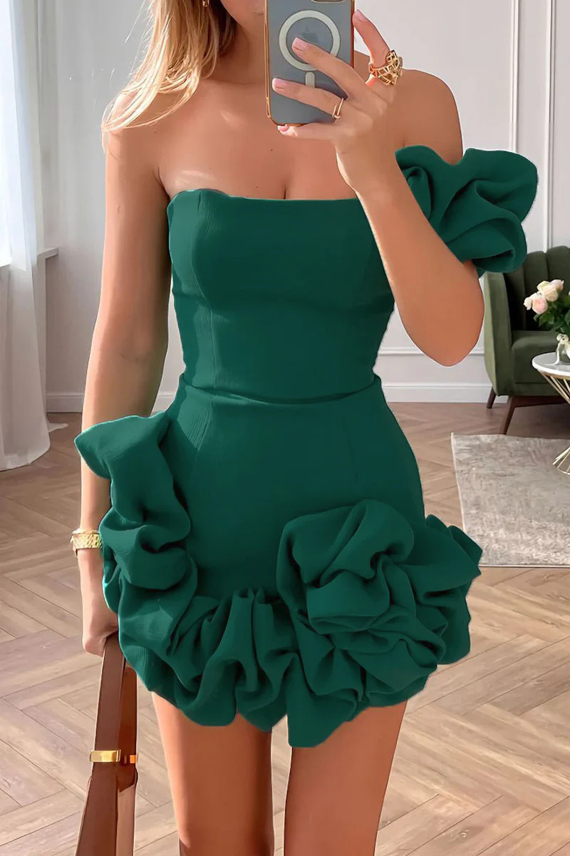 hulianfu Sexy Solid Fold Asymmetrical One Shoulder Bud Dresses(3 Colors) - Deanwangkt