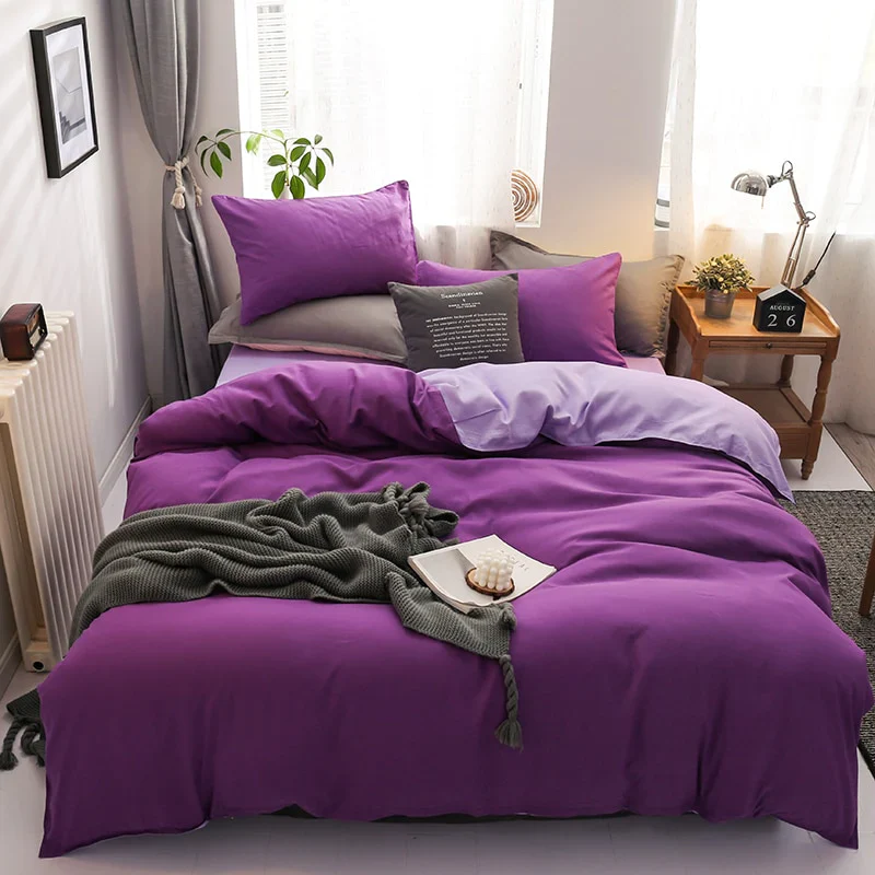 HULIANFU Nordic Double Color Bedding Set Single Queen King Duver Cover Set 240x220 Bed Sheet Bed Linen Pillowcase Gray Pink Quilt Covers - Deanwangkt