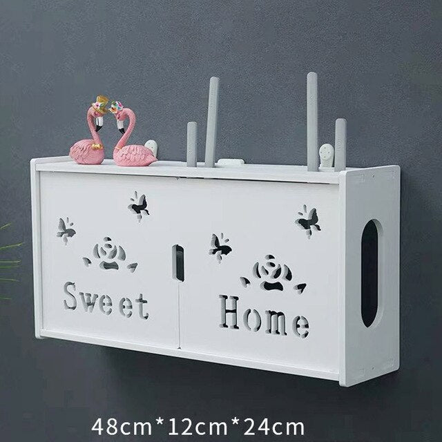 HULIANFU Large Wireless Wifi Router Storage Box PVC Density Panel Shelf Wall Hanging Board Bracket Cable  Organizer Home Decor - Deanwangkt