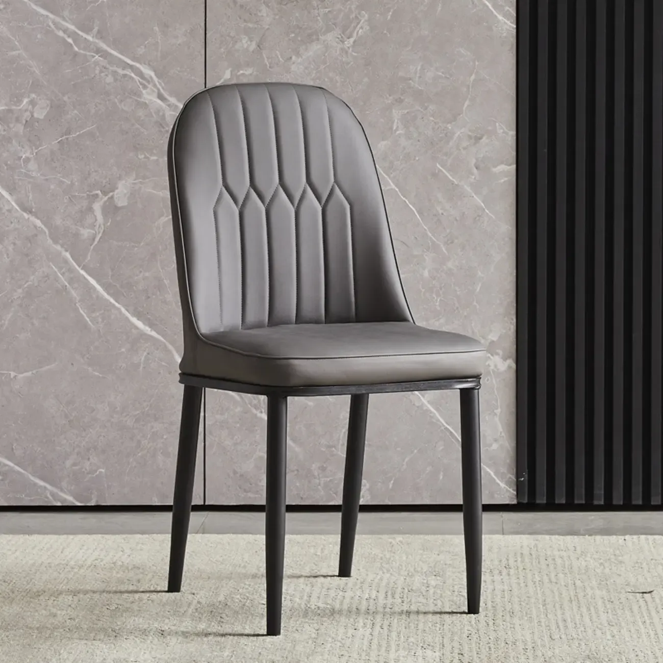 Modern Leather Upholstered Dining Chair with High Back