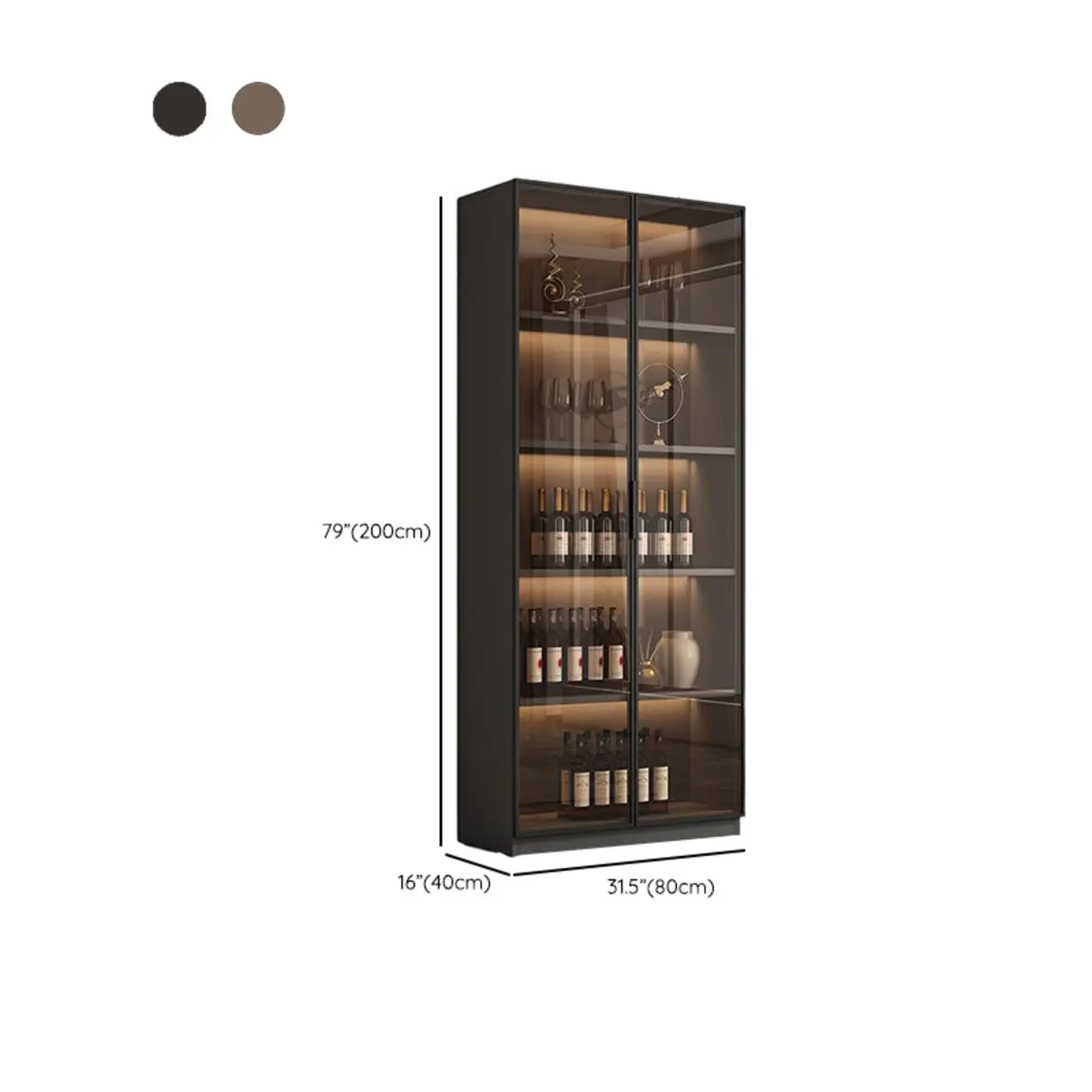 Tall Narrow Black Wood Display Cabinet with Light