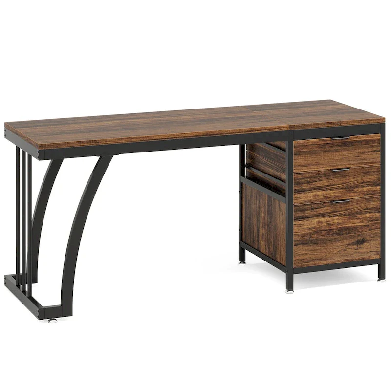 59-inch Wood/ Metal Computer Desk Writing Table with 3 Reversible Drawers