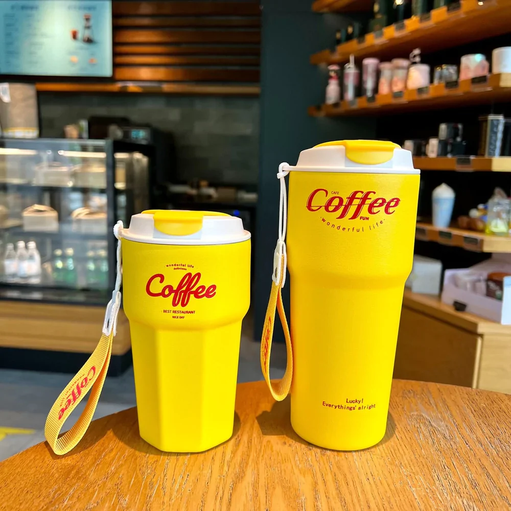 HULIANFU New Fashion 420ml/620ml Double Stainless Steel Coffee Mug Wtih Rope Portable Car Thermos Mug Vacuum Flask Travel Tumbler - Deanwangkt