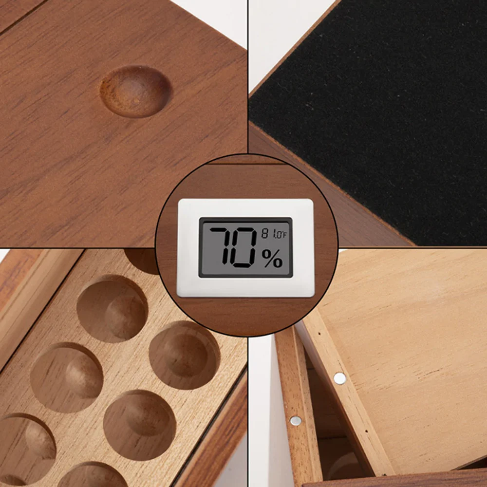 HULIANFU New Wooden Humidor Box For Cigar W/ Hygrometer Humidifier Portable Glass Window Cedar Wood Case Fit 12-25 Cigars Storage Cabinet - Deanwangkt