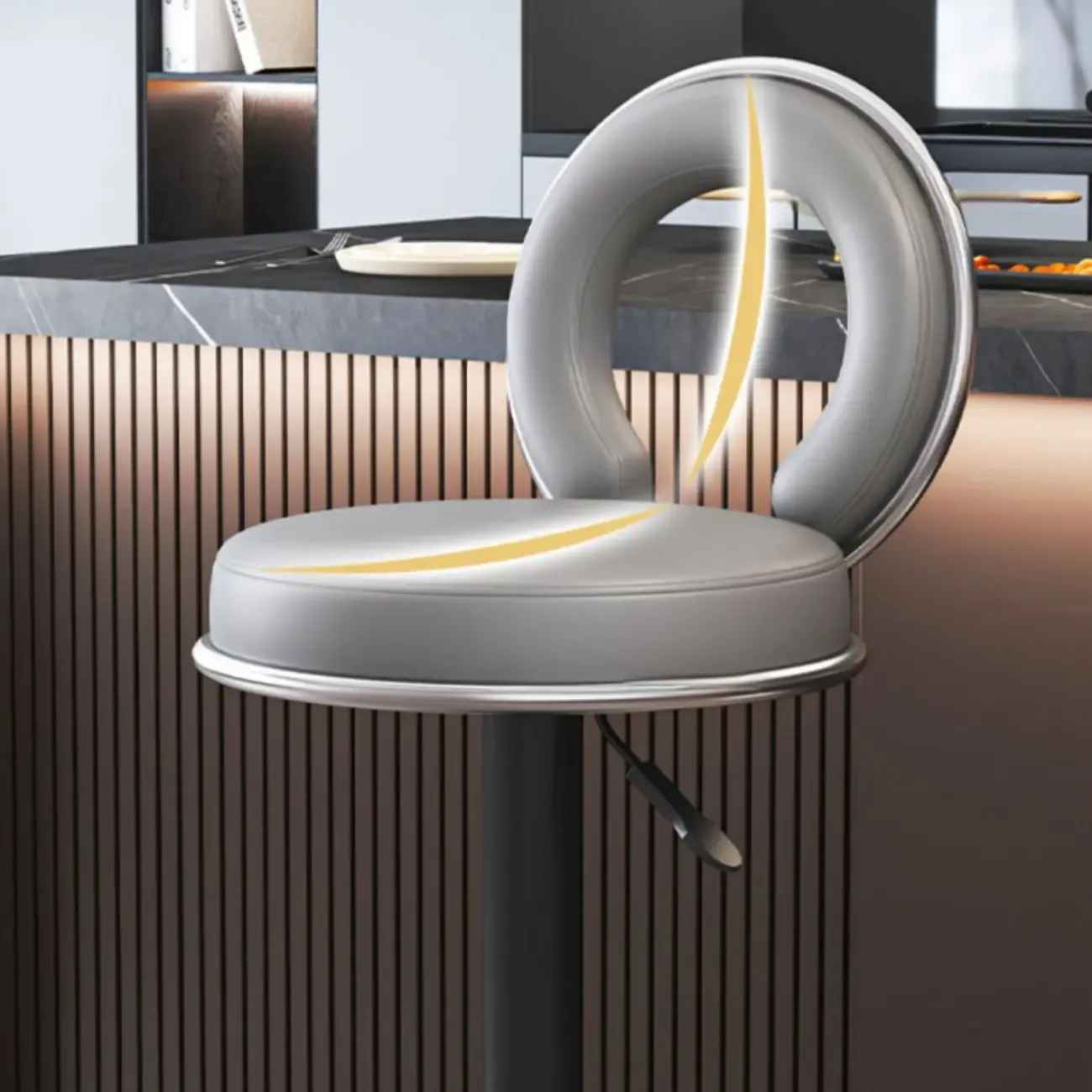 Glam Round Adjustable Leather Swivel Bar Stool with Back