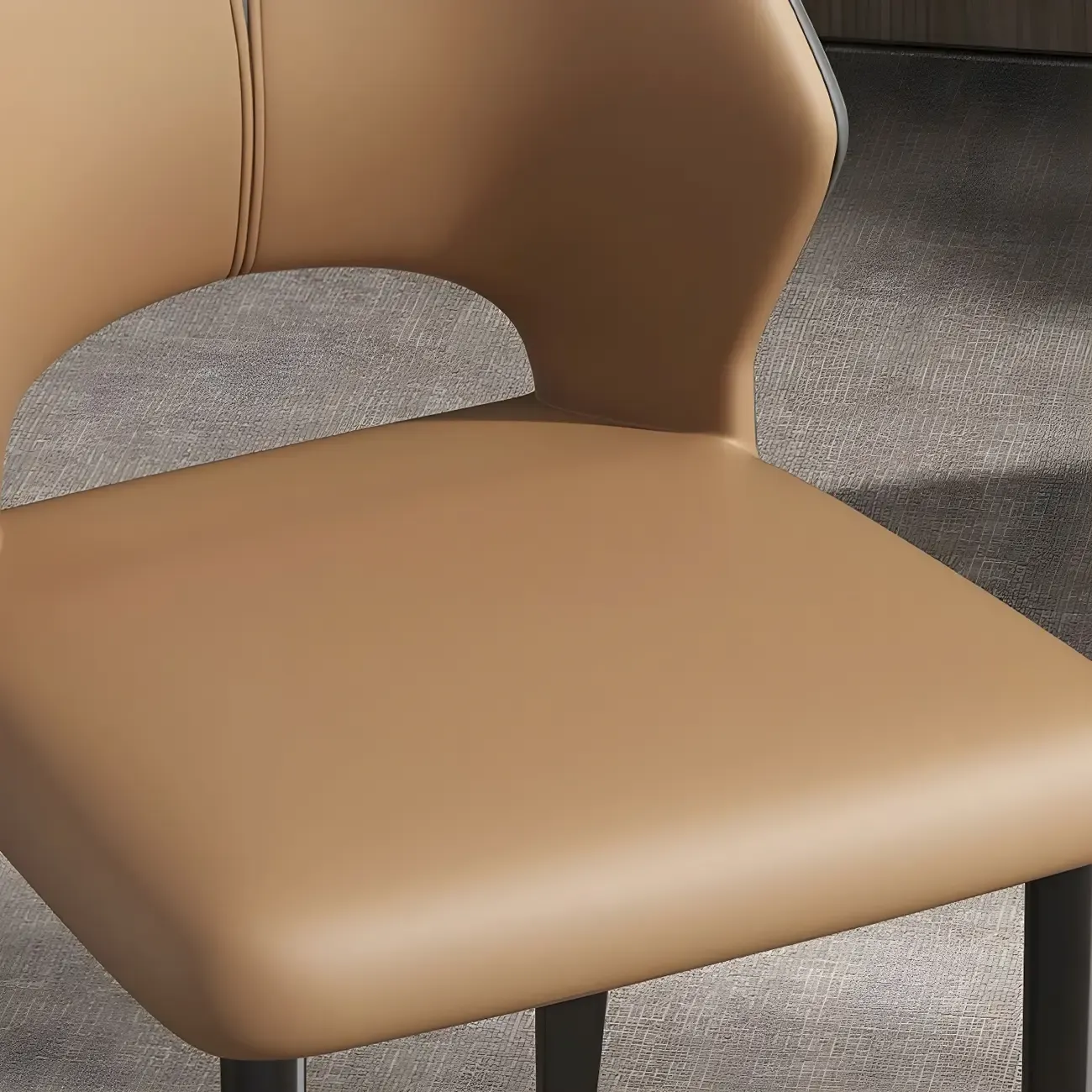 Curved Back Faux Leather Brown Side Dining Chair
