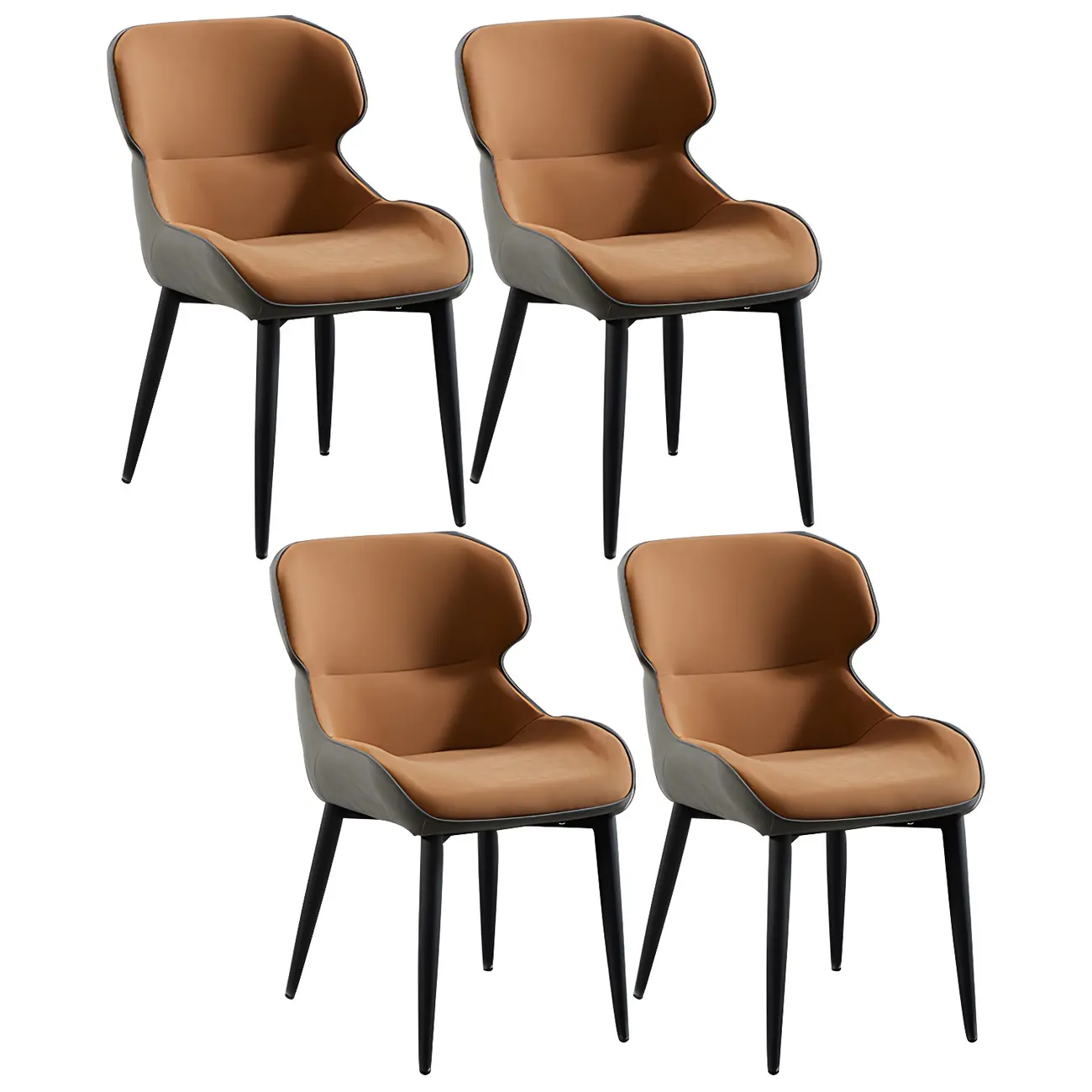 Scandinavian Leather Wingback Upholstered Dining Chair