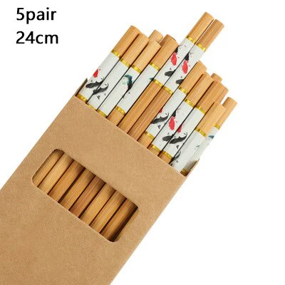 HULIANFU Reusable 5 Pair Set Handmade Bamboo Japanese Natural Wood Chopsticks Sushi Food Cat Flower Multi color Wooden Chop sticks - Deanwangkt