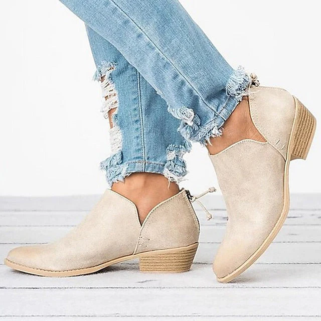 Women's Boots Slouchy Boots Chelsea Boots Outdoor Office Daily Booties Ankle Boots Summer Low Heel Cuban Heel Round Toe Elegant Casual Minimalism Walking Shoes Faux Leather Zipper Solid Color Black - Deanwangkt