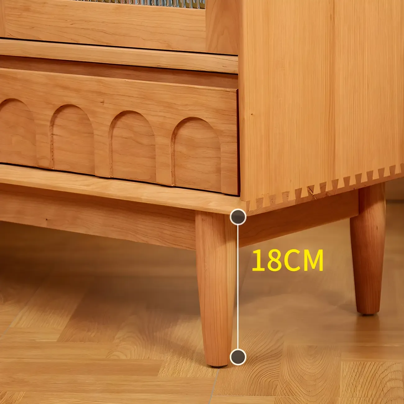 Scandinavian Yellow Wooden Sideboard with Cabinets