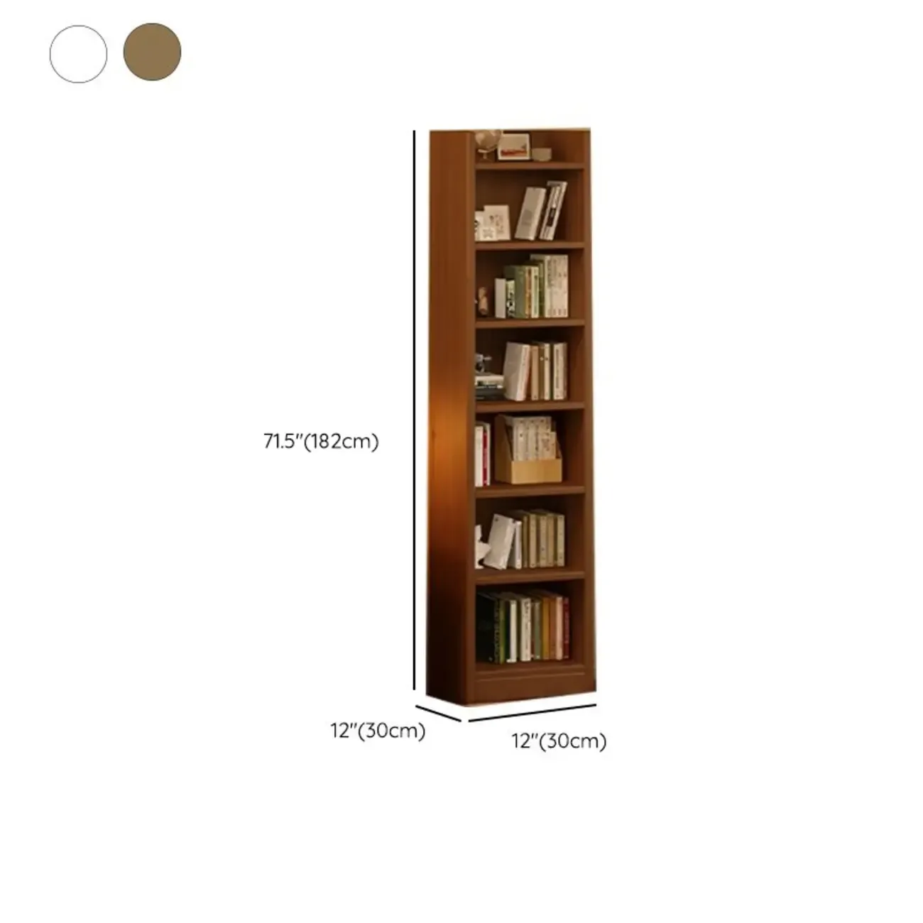 Rectangular Classic Nut-Brown Premium Wood 7-Shelf Bookcase
