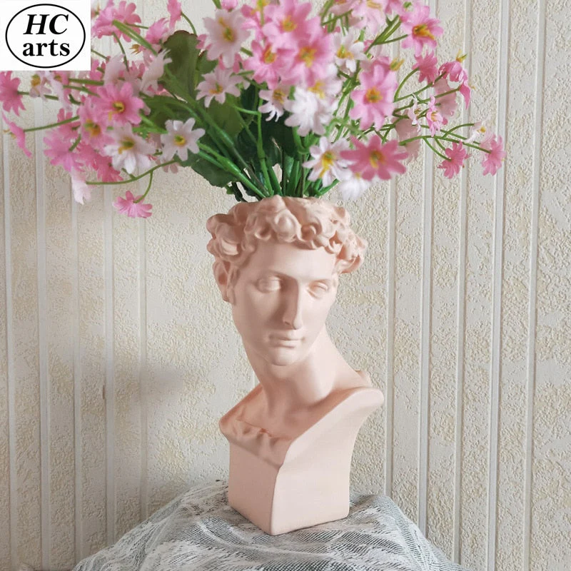 HULIANFU W&G Nordic Vase Home Decor Vase Creative Human Head Portrait Flower Vases Room Decoration Resin David Flower Vase Room Decor - Deanwangkt