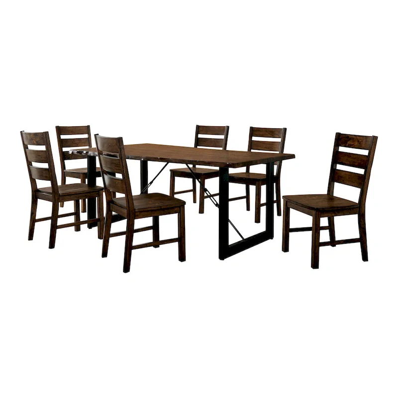 Mass Rustic Walnut Solid Wood 7-Piece Dining Set by Furniture of America