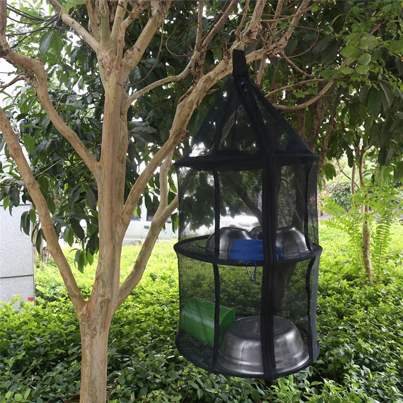HULIANFU Portable Drying Dryer Rack Net Folding 3 Layer Clothes Hanging Mesh Bag Dish Shelf for Outdoor Camping Herbs Flowers Buds - Deanwangkt
