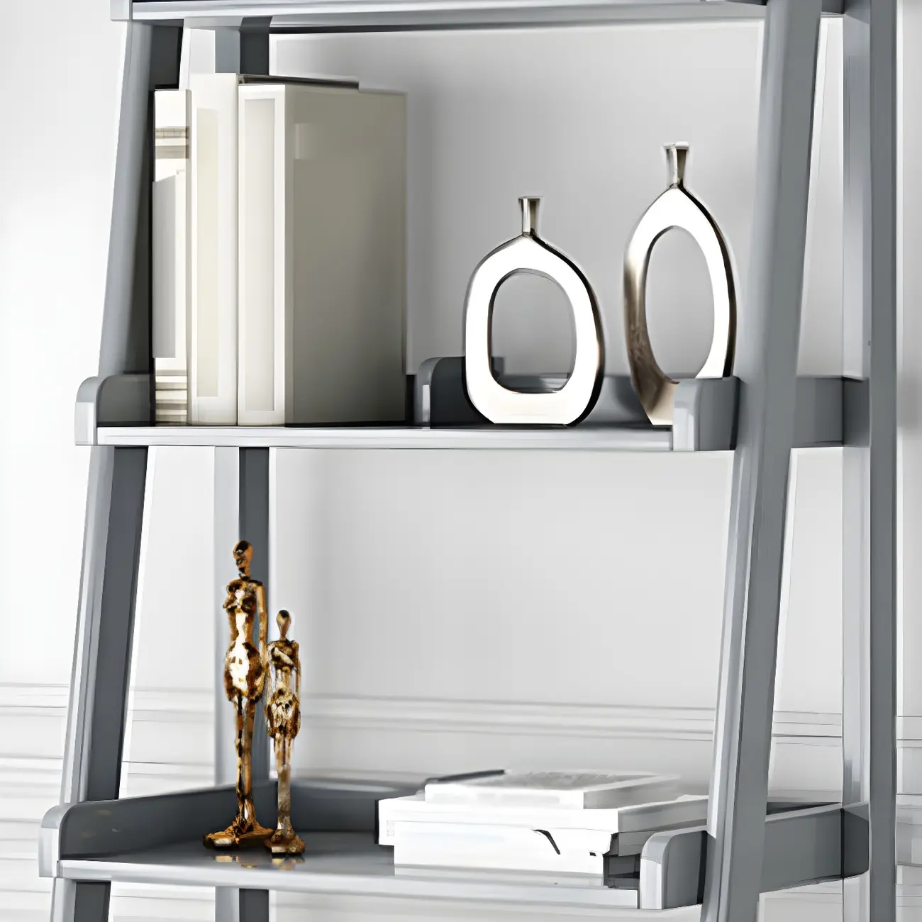 Narrow Wood Open Back Vertical Ladder Bookshelf