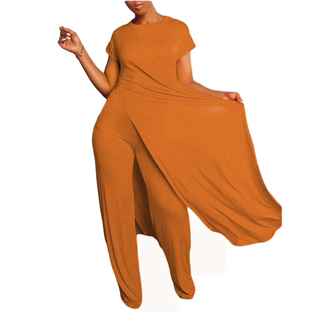New Arrival Fashion Design two pieces  Sexy Women Set Solid O-neck Long Top  And  Long Pants  Summer  Outfits - Deanwangkt