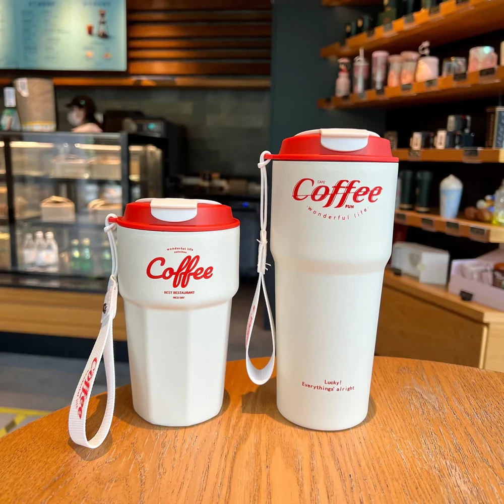 HULIANFU New Fashion 420ml/620ml Double Stainless Steel Coffee Mug Wtih Rope Portable Car Thermos Mug Vacuum Flask Travel Tumbler - Deanwangkt