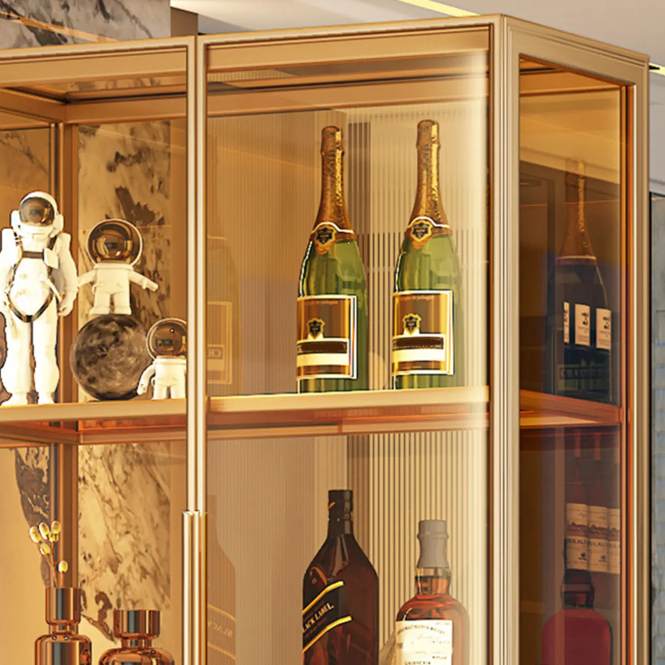 Luxury Multi-Layer Tan Glass Curio Cabinet with Light