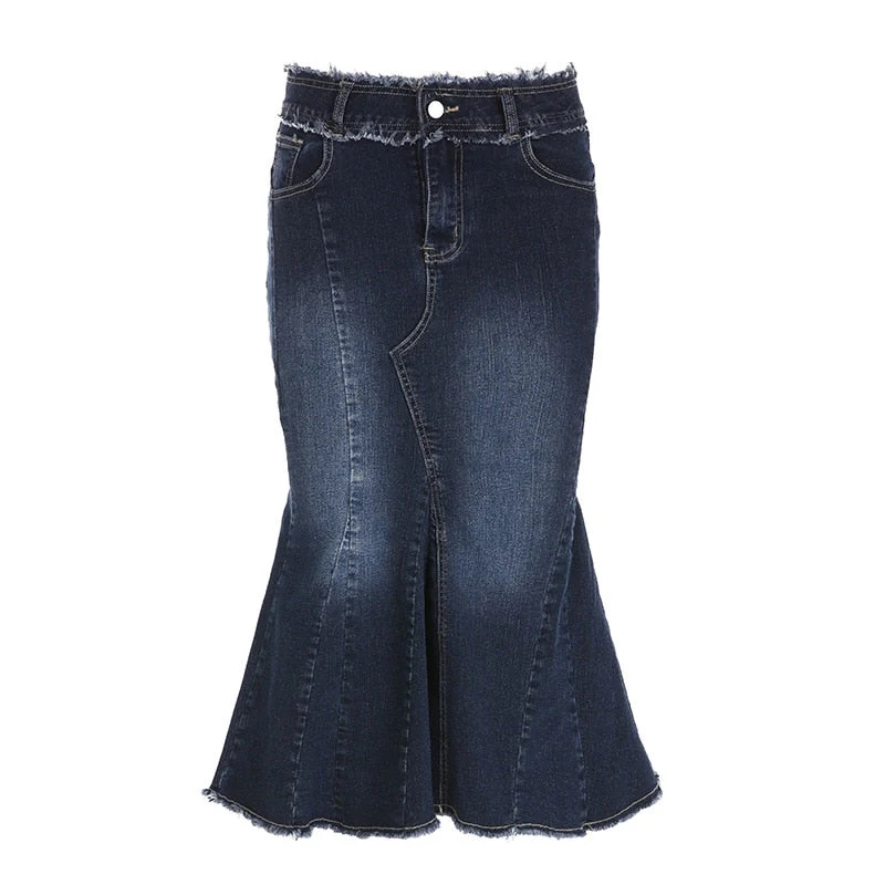 Hulianfu Sexy Denim Skirt Women Set Tube Tops Fur Edge Mermaid Dress Female Streetwear Set Summer Slim Sleeveless Spicy Suits - Deanwangkt