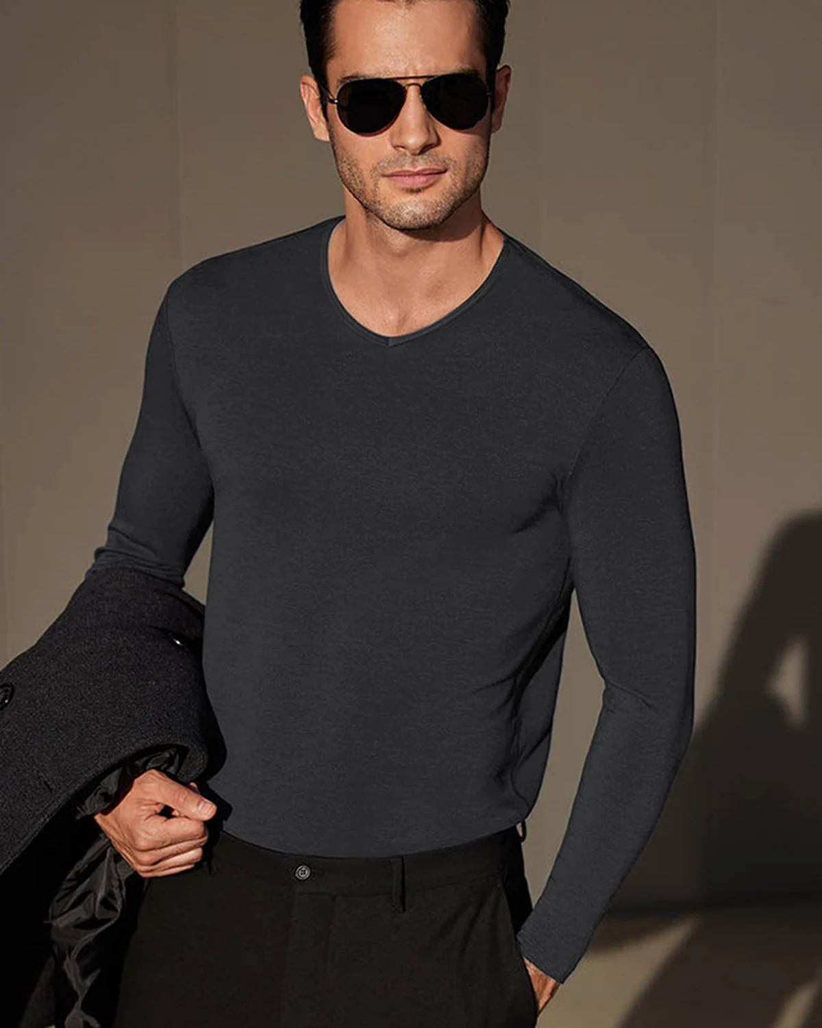 Fall/Winter stretchy modal thermal underwear set for men, plus-size casual homewear lightweight base-layer top and pants