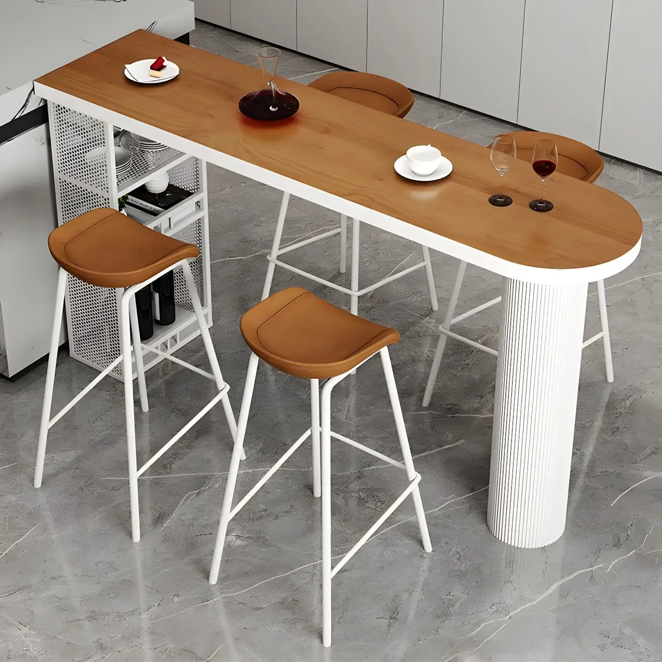 Glam Brown Wooden Free Form White Iron Storage Bar Tables