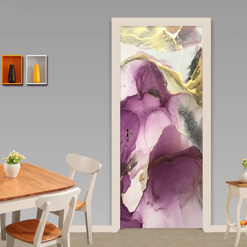 HULIANFU  PVC Self-Adhesive Waterproof Door Sticker Modern Abstract Light Luxury Hand-painted Artistic Landscape Wallpaper 3D Home Decal - Deanwangkt