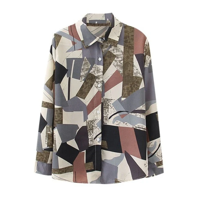 Women Retro Sunflower Print Shirt Oil Painting Print Design Blouse Girl Loose Lapel Tops and Blouses New - Deanwangkt