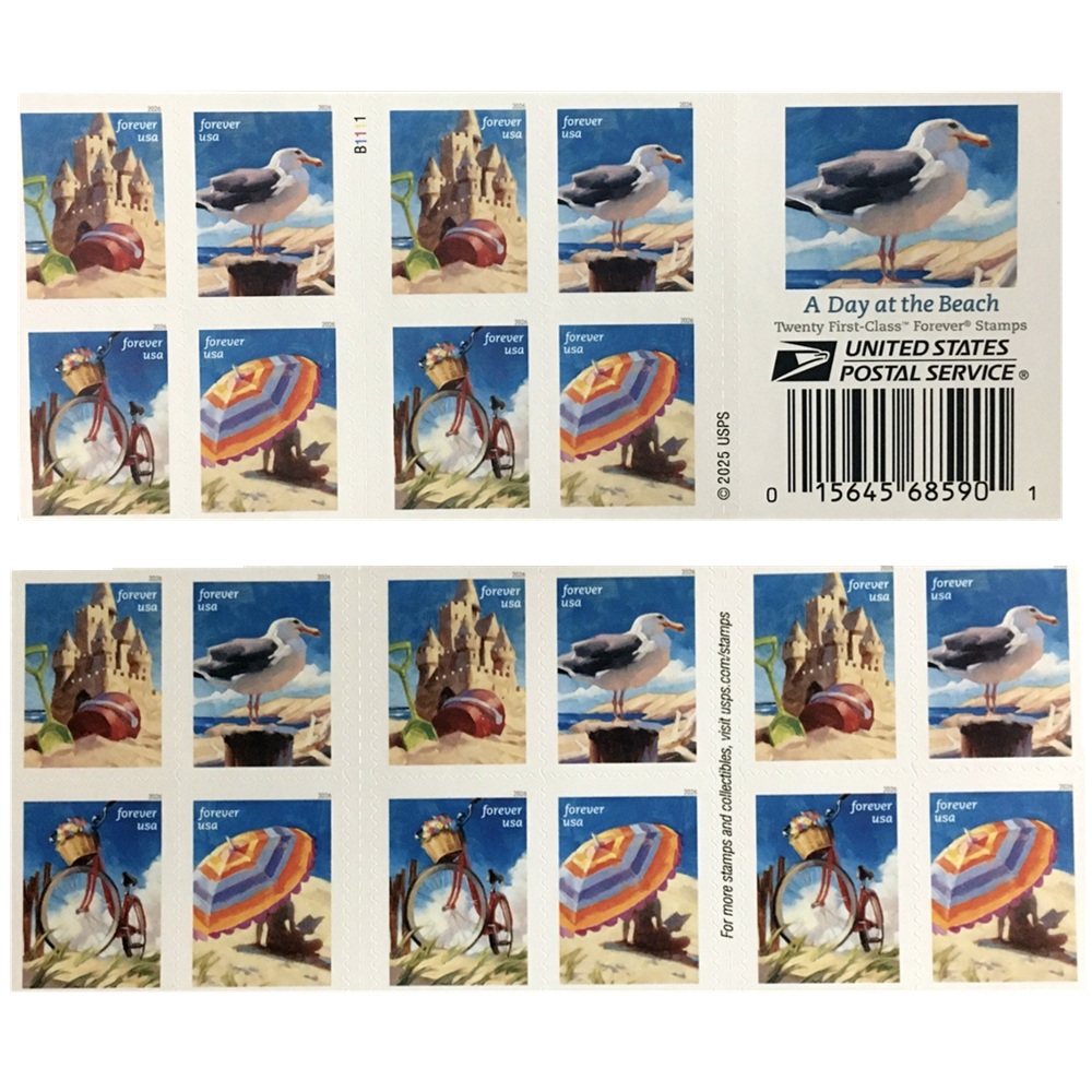 A Day at The Beach 2026, (Book of 20) - TWENTYSTAMPS