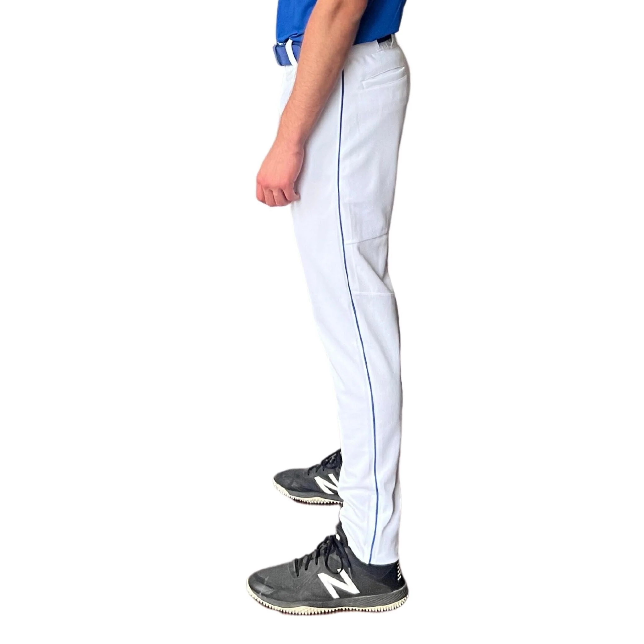 BRUCE BOLT Premium Pro Baseball Pant - WHITE w/ Royal Piping
