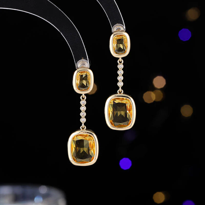 2025 popular new sweet earrings geometric long high-end zircon crystal new Chinese style stud earrings accessories women - Deanwangkt