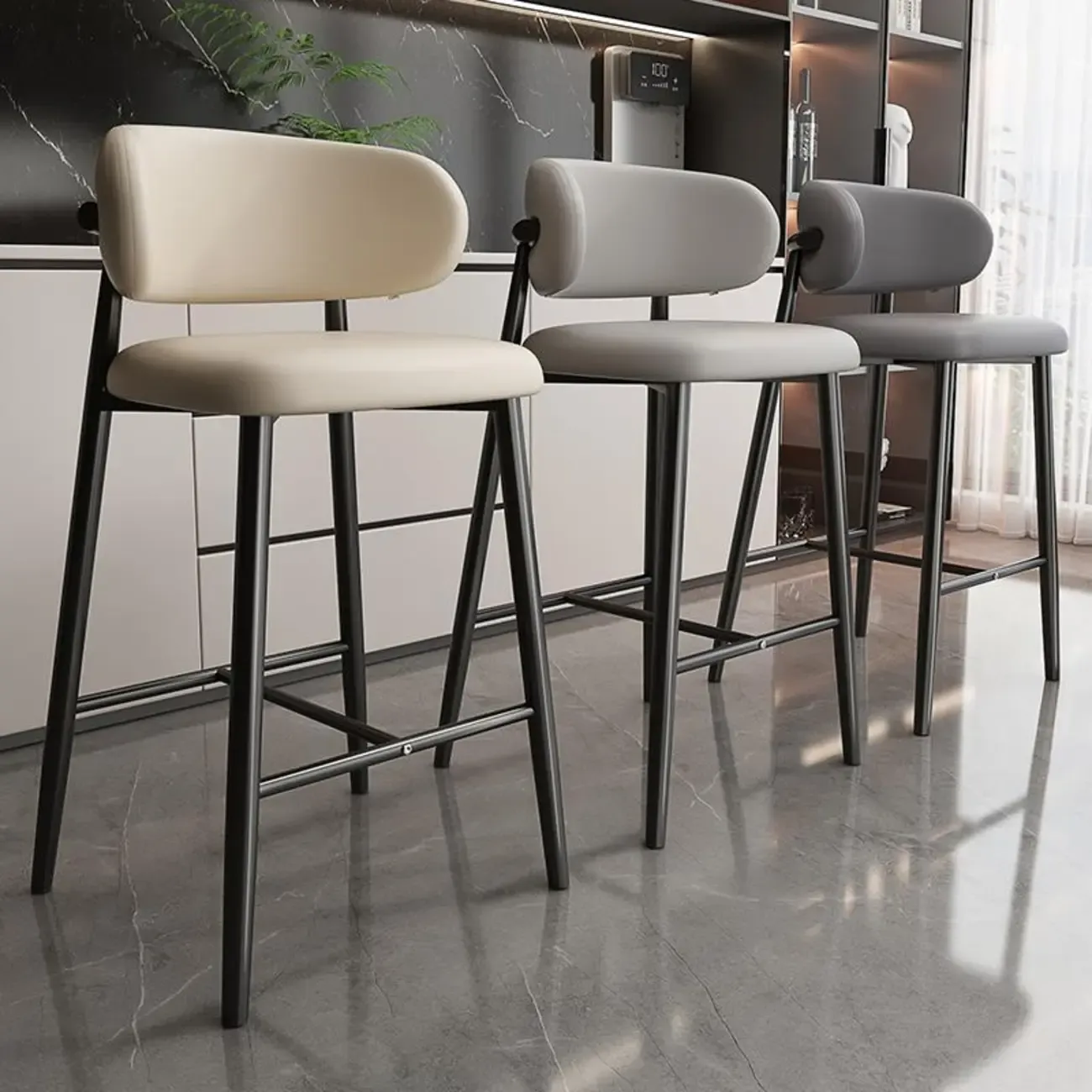 Modern Upholstered Low Back Counter Height Bar Stools