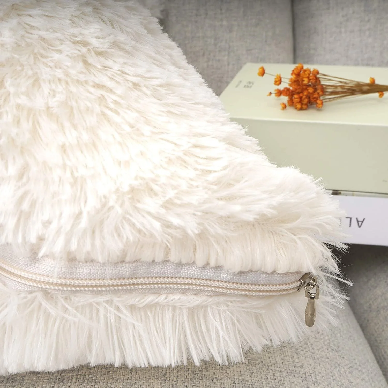HULIANFU Solid Soft Fluffy Cushion Cover Decorative Sofa Pillow Cover Home Pillowcase White Pink Gray Shaggy Fur Cushion Cover 43x43cm - Deanwangkt