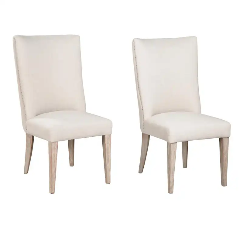Fume Dining Side Chair Set of 2, Curved Back, Elm Wood, White Fabric