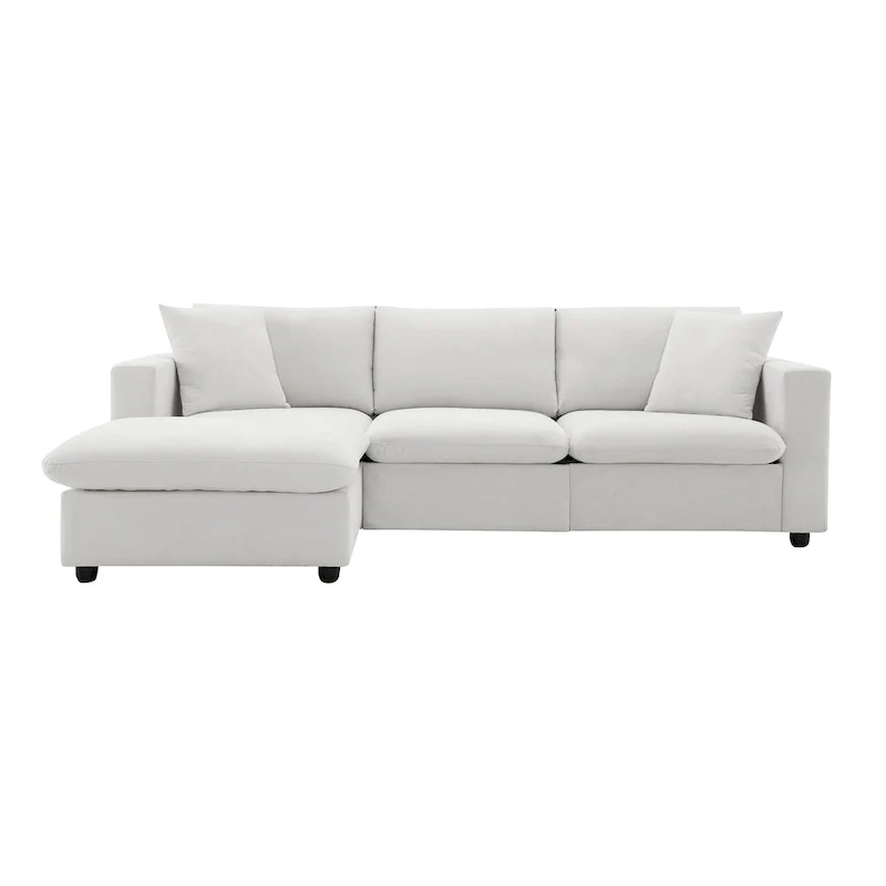 L-shaped Polyester Fabric Couch Modern Sectional Sofa with Ottoman