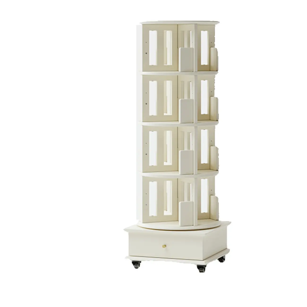 Swivel Rubberwood Vertical Open Back Bookcase with Drawer