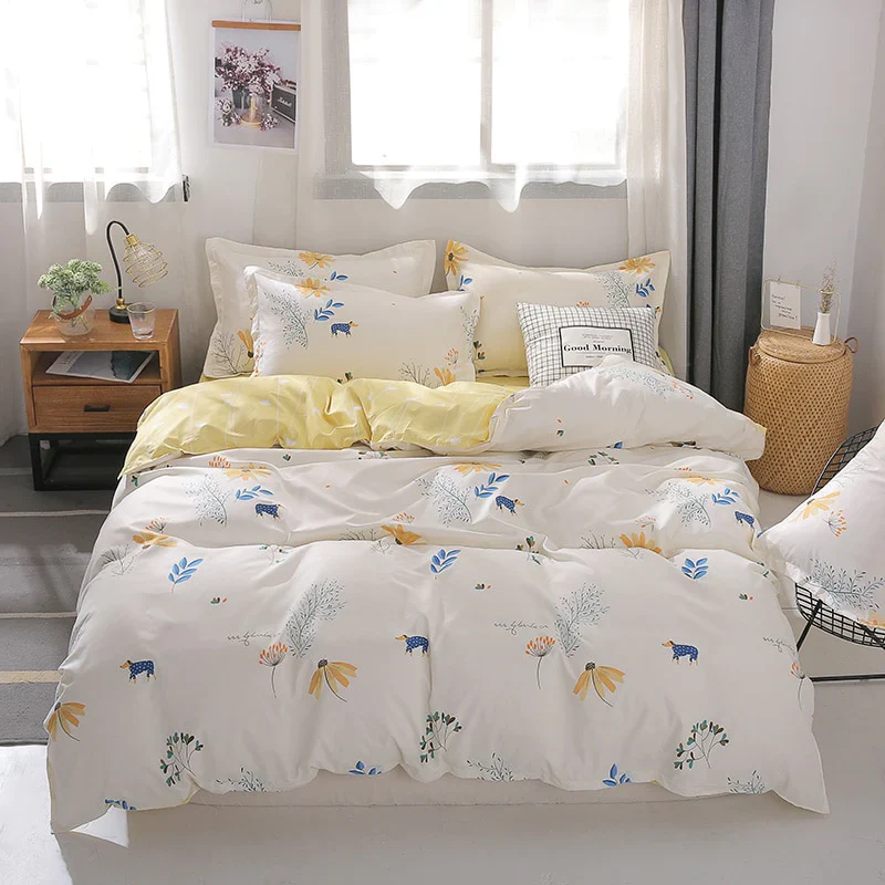 HULIANFU Nordic Duvet Cover Set Leaf Striped Star Bedding Set Single Double Queen King Size240x220 Simple Polyester Quilt Cover Bed Sheet - Deanwangkt