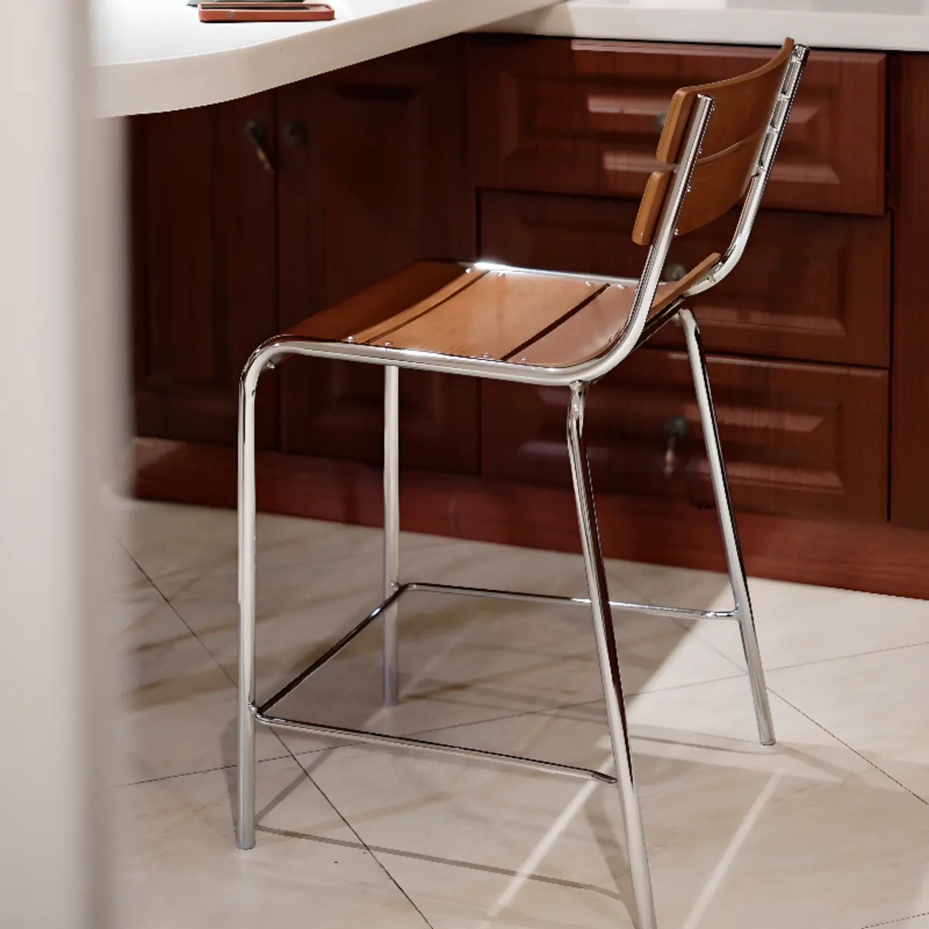 Industrial Brown Wood Rectangle Stackable Bar Stools with Back