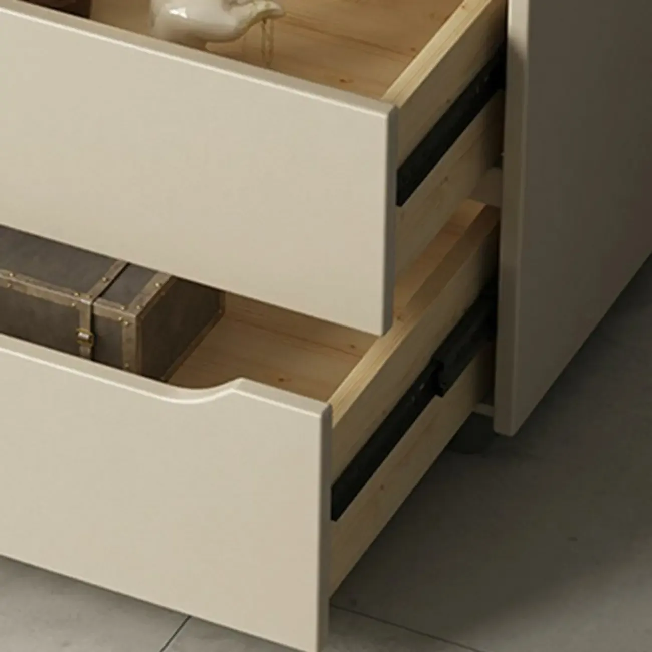 Modern Khaki Leather Stone Top 2-Drawer Nightstand