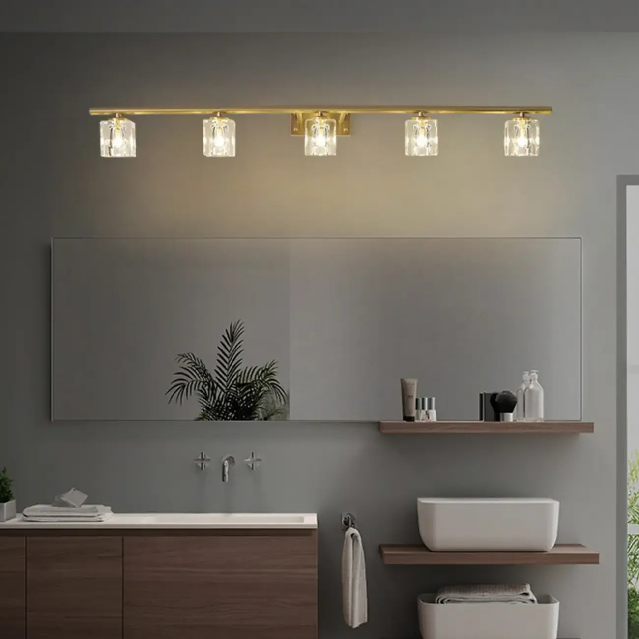 Modern Gold Bathroom Vanity Lights with Clear Crystal Shade