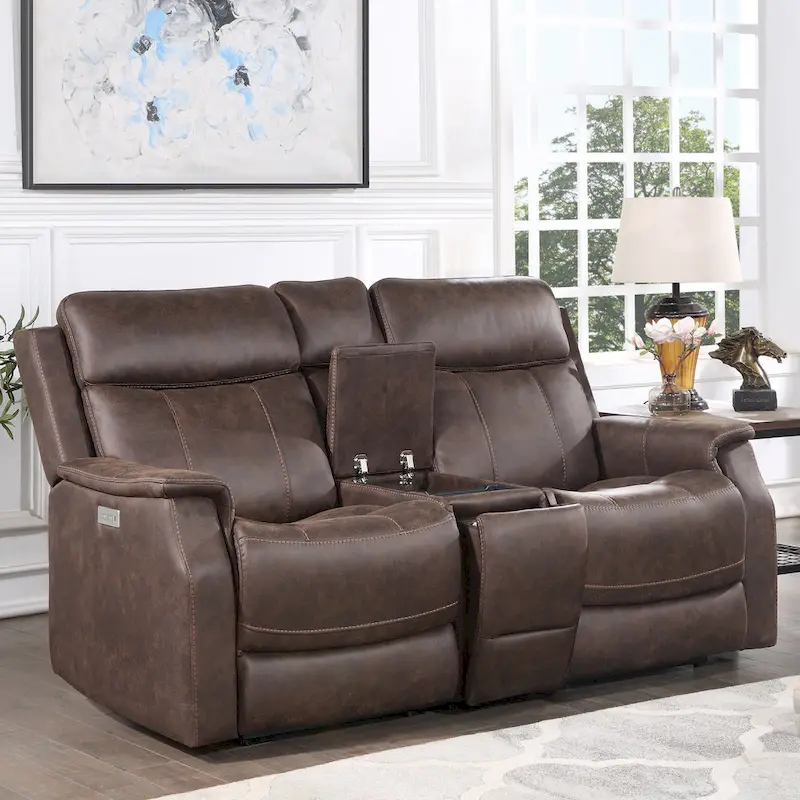 Steve Silver Faux Leather Power Reclining Console Loveseat