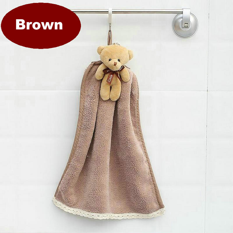 HULIANFU Quick-Dry Hand Towel Cute Bear Coral Fleece Holdable Kitchen Toilet Towel Absorbent Wipe Plush Hand Towel Bathroom Hanging Towel - Deanwangkt