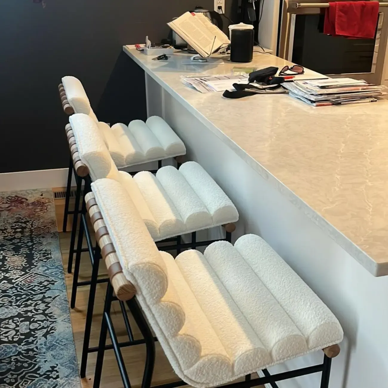 Modern Upholstered Counter Stool with Metal Frame