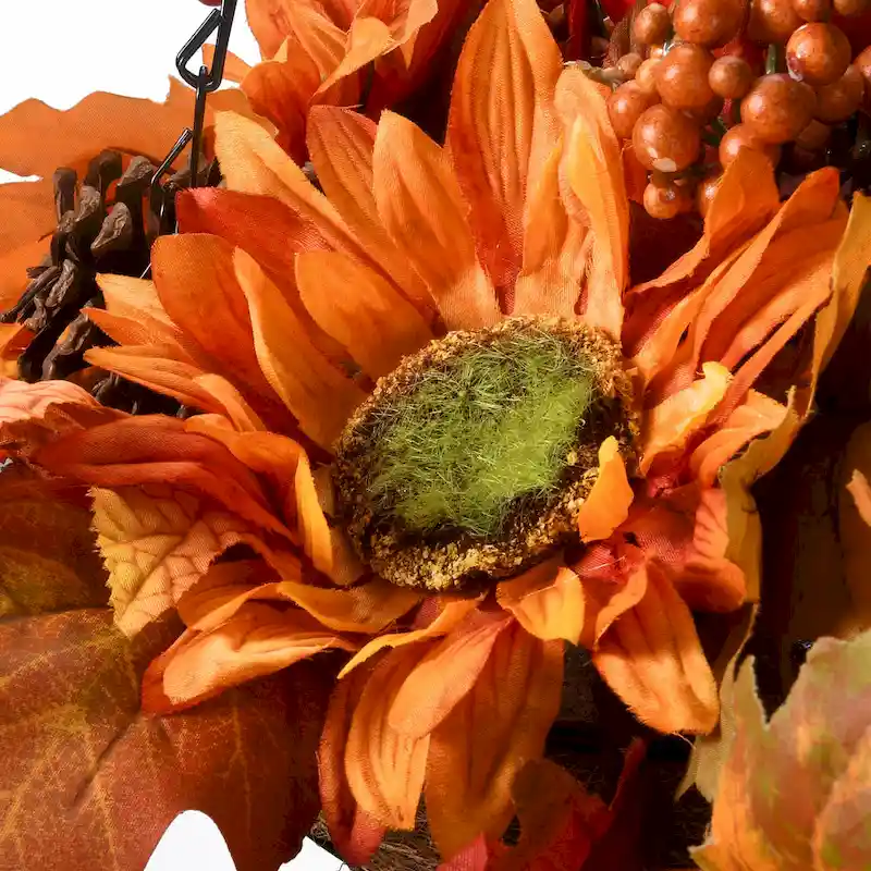 National Tree Company Hanging Basket with Maple Leaves, 3 Sunflowers, 3 Cones, 3 Berries & 1 Pumpkin, 18 inches - 18 in