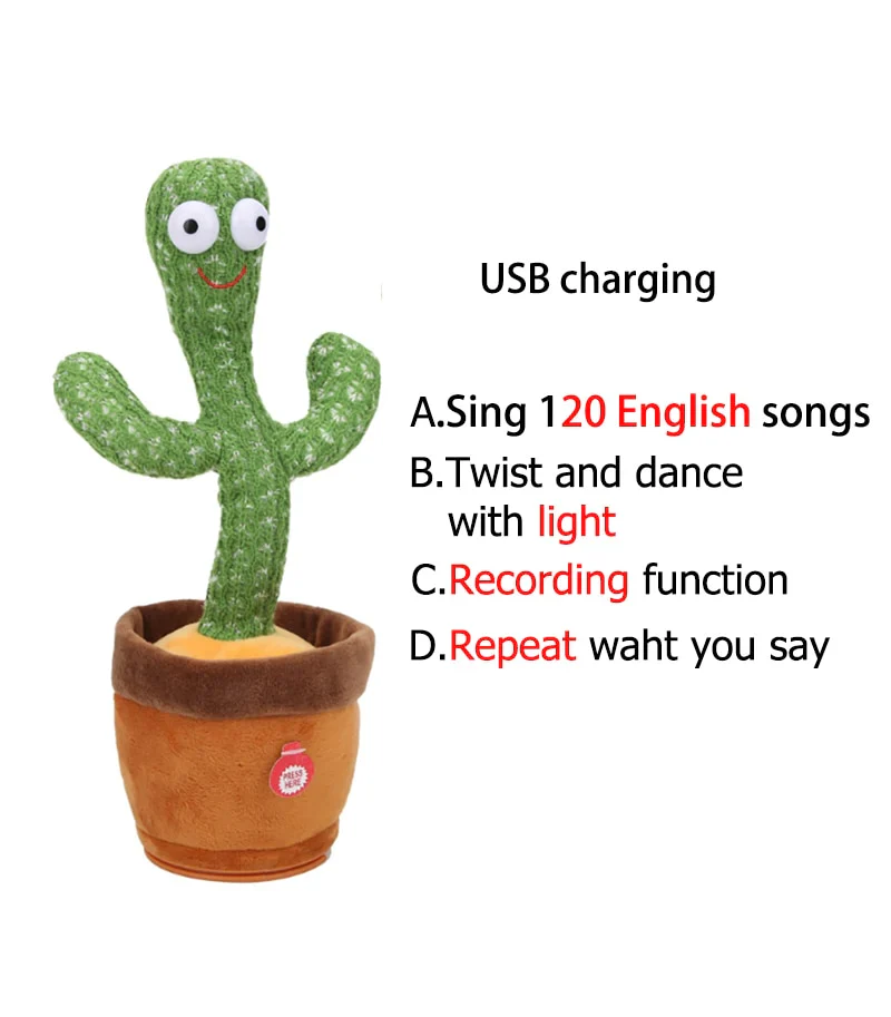 HULIANFU New Electronic Dancing Cactus Singing Dancing Decoration Gift for Kids Funny Early Education Toys Knitted Fabric Plush Toys - Deanwangkt
