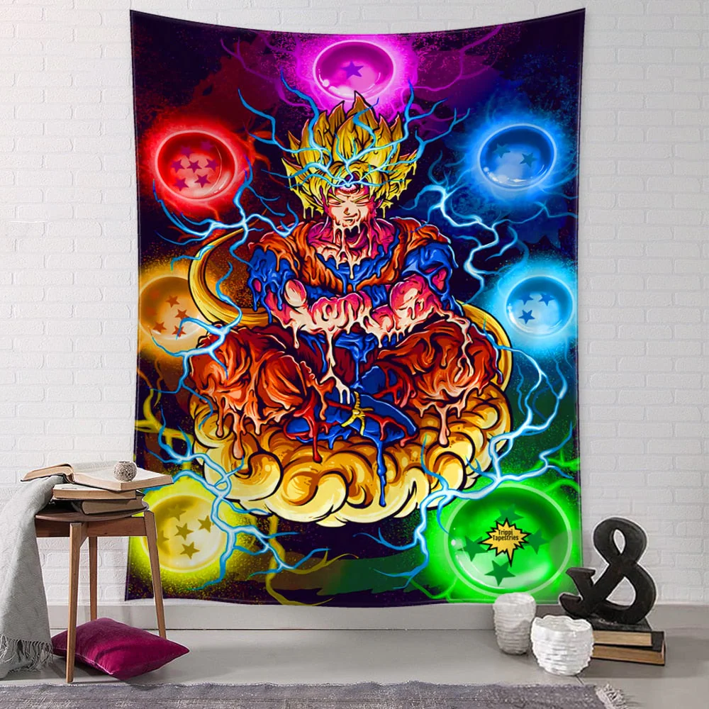 HULIANFU Psychedelic Meditator Tapestry Wall Hanging Cartoon Witchcraft Bohemian Style Mandala Kawaii Room Home Decor - Deanwangkt