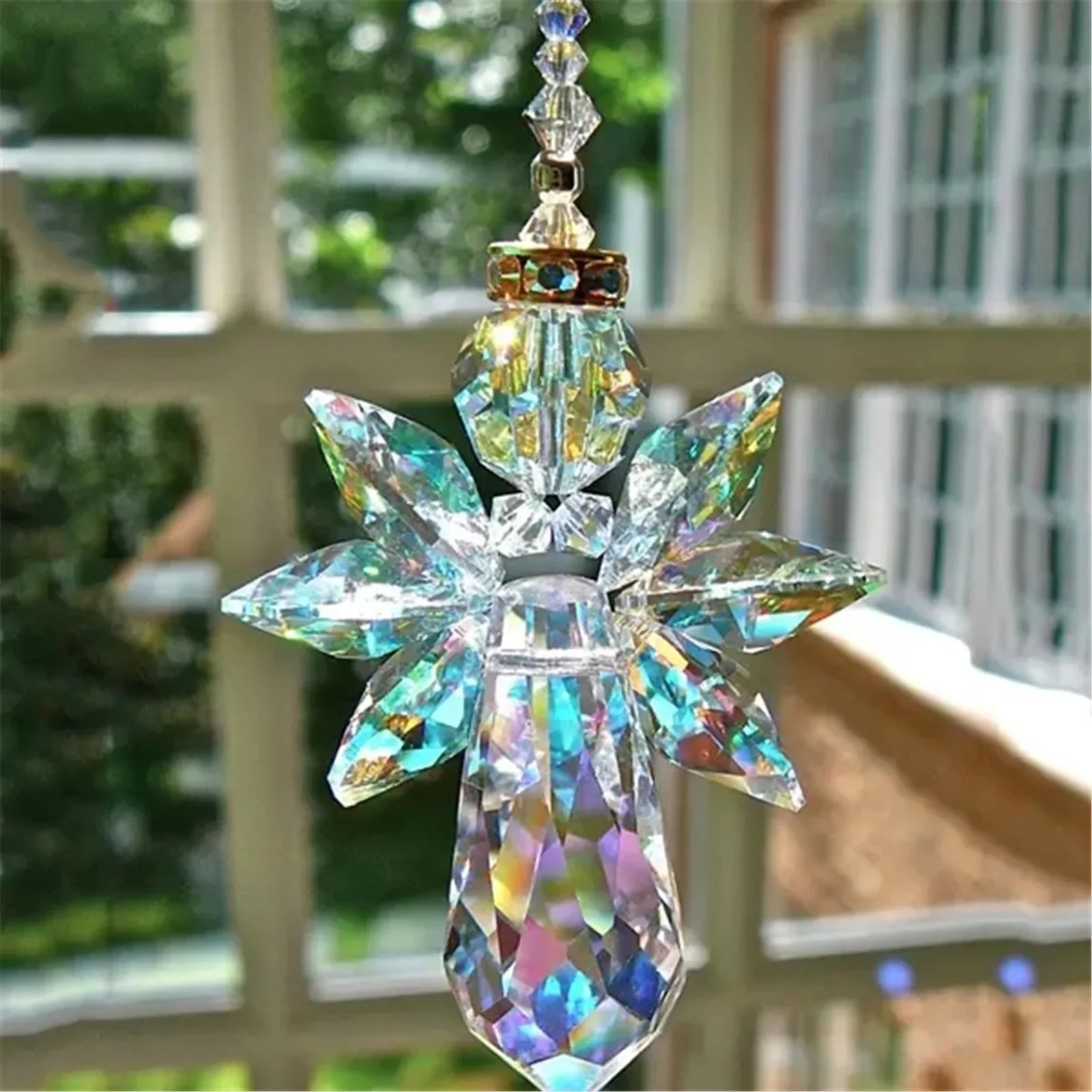 HULIANFU Modern Rainbow Crystal Angel Chakra Suncatcher Charm Window Door Wind Chimes Living Room Hanging Decorations Car Pendant - Deanwangkt