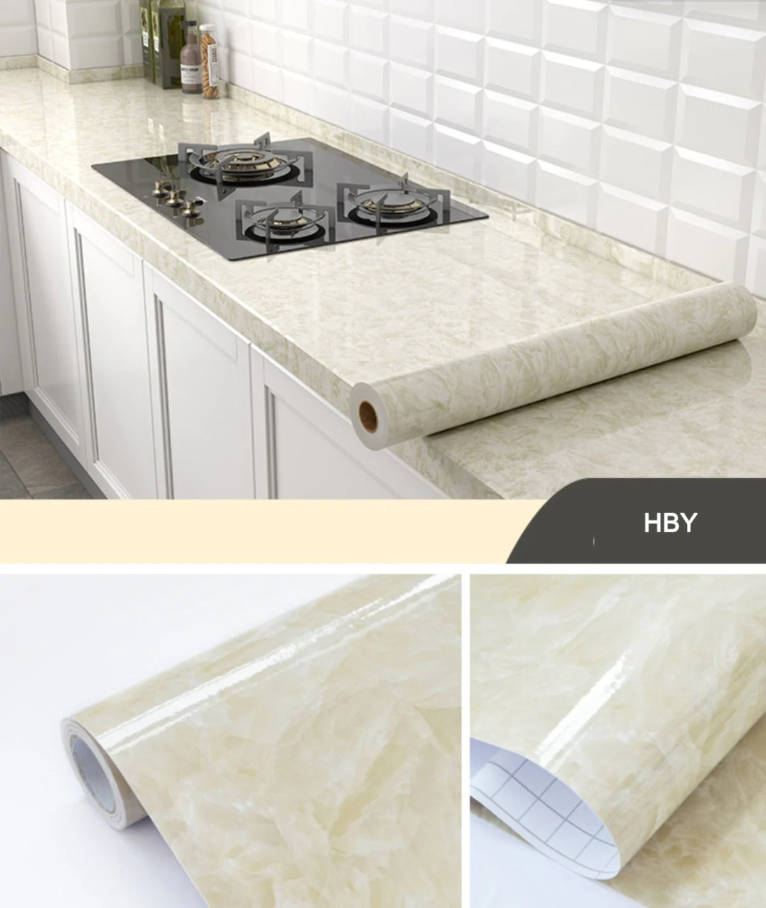 HULIANFU 2026  Kitchen Oil-proof Transparent Film Thick Self Adhesive Waterproof Countertop Furniture Marble Wallpaper Bathroom Decor Stickers - Deanwangkt
